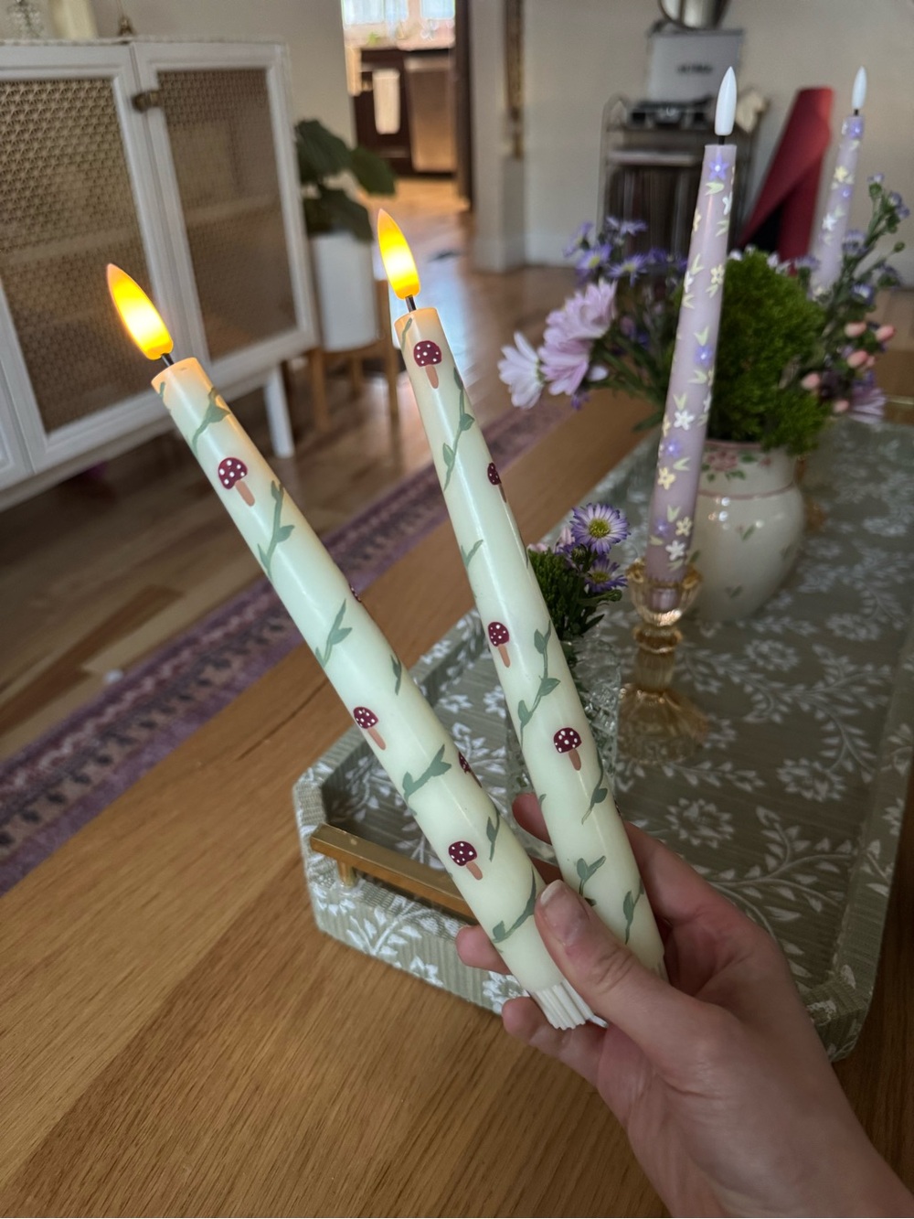 Hand painted battery taper candles